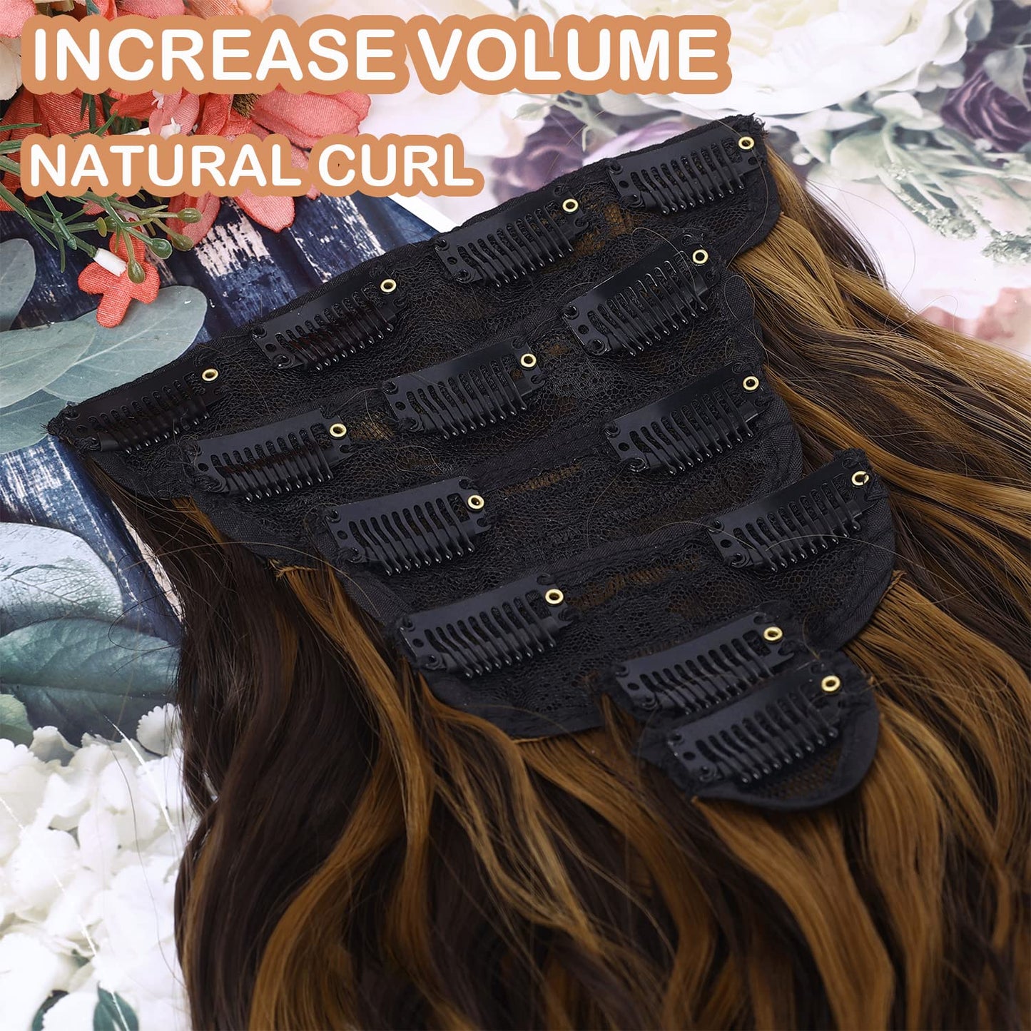 ELIO Clip in Hair Extensions, 20 Inch 6PCS Synthetic Long Thick Wavy Hair Clip Ins Extensions Double Weft Hairpieces Full Head For Women Extension 240g(8.47oz) (Balayage Dark Brown to Chestnut)