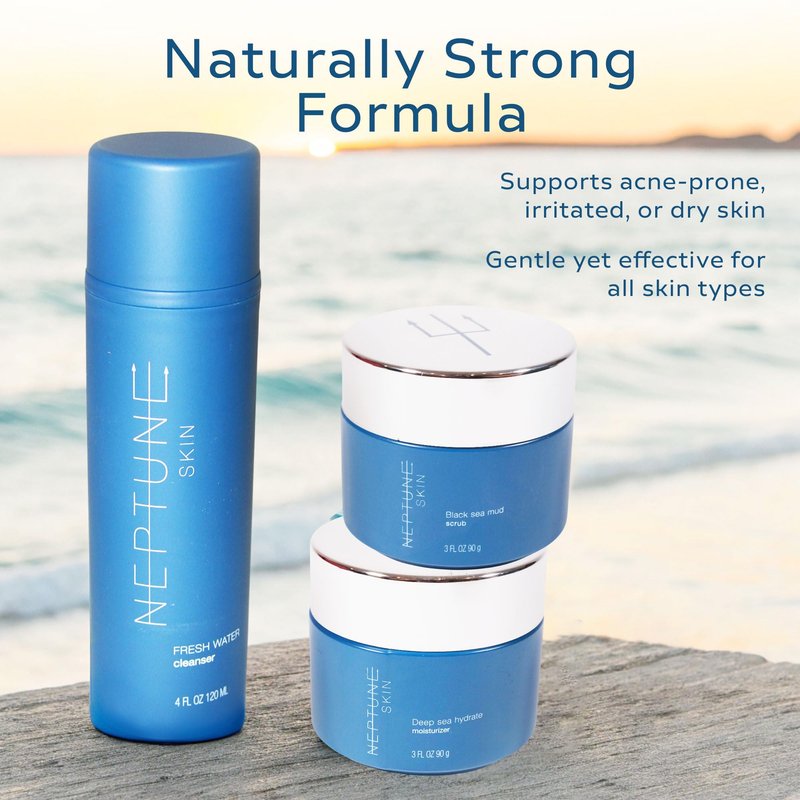Neptune Skincare 3-Piece Bundle | Fresh Water Cleanser, Deep Sea Hydrate Moisturizer & Black Sea Mud Scrub | Deep Cleansing, Hydrating & Exfoliating | 100% Natural, EWG Verified | For All Skin Types