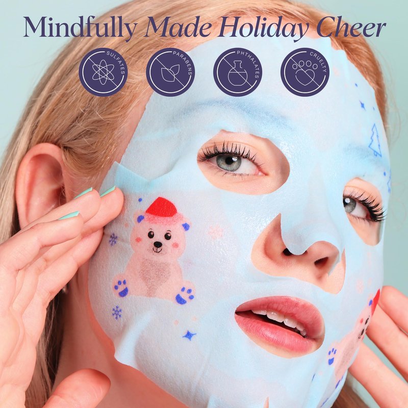SpaLife Beauty Winter Wonder Animals Christmas Face Mask Bundle | Korean Facial Masks | Hydrating, Firming and Glowing Sheet Mask Set | Christmas Gifts for Women | 12 Pack