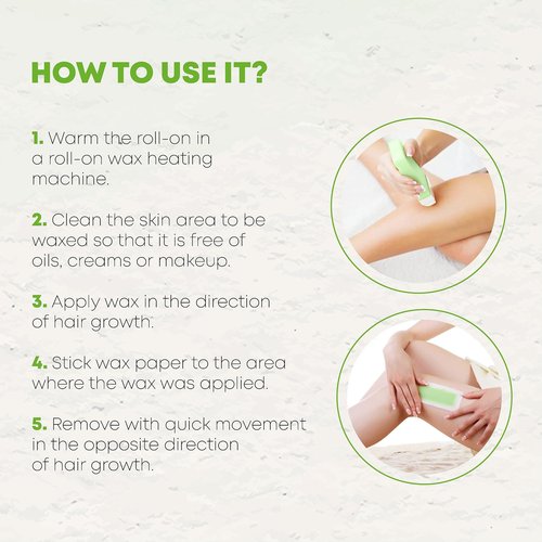 Natural Roll-On Waxing Cartridge - 100% Organic Hair Removal Roller - No Residue (Pack of 3)