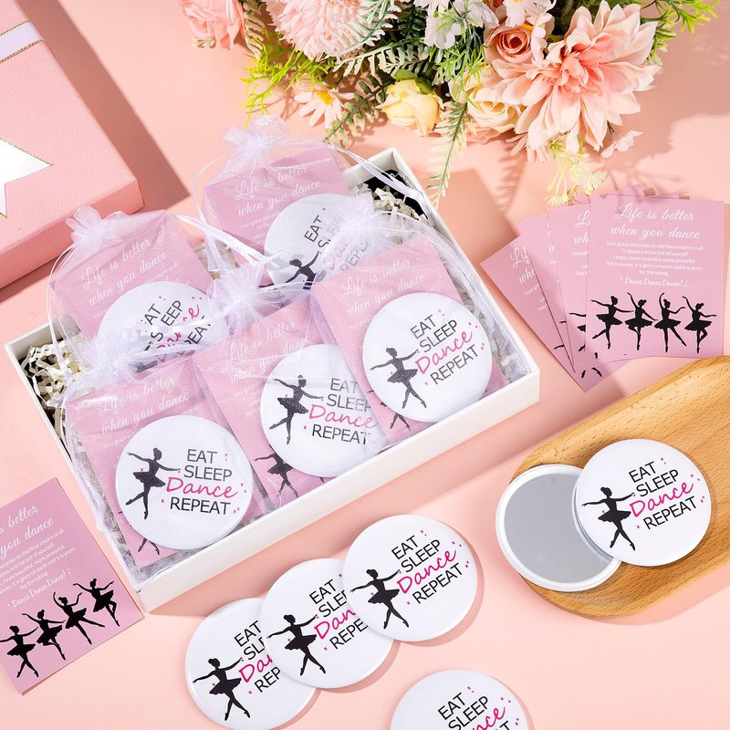 AceOrbit 30 Sets Ballerina Dance Gifts Bulk Pocket Mirror Card with Organza Bags for Women Inspirational Gifts Dancing Party Favors for Dance Team Supplies