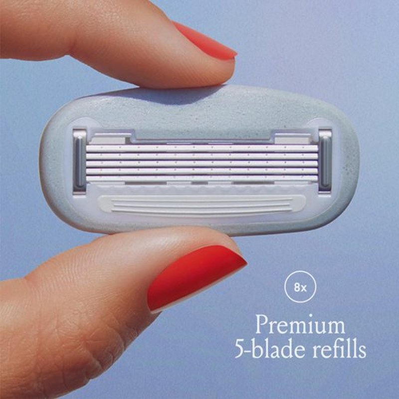 Billie Women’s Razor Refill Blades 5-Blade Cartridges - 8 count & 5-Blade Women’s Razor Travel Case - Cool Blue
