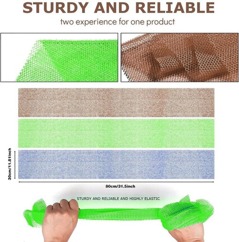 3 Pieces African Bath Sponge African Net Long Net Bath Sponge Exfoliating Shower Body Scrubber Back Scrubber Skin Smoother,Great for Daily Use (Brown、Blue、Green)