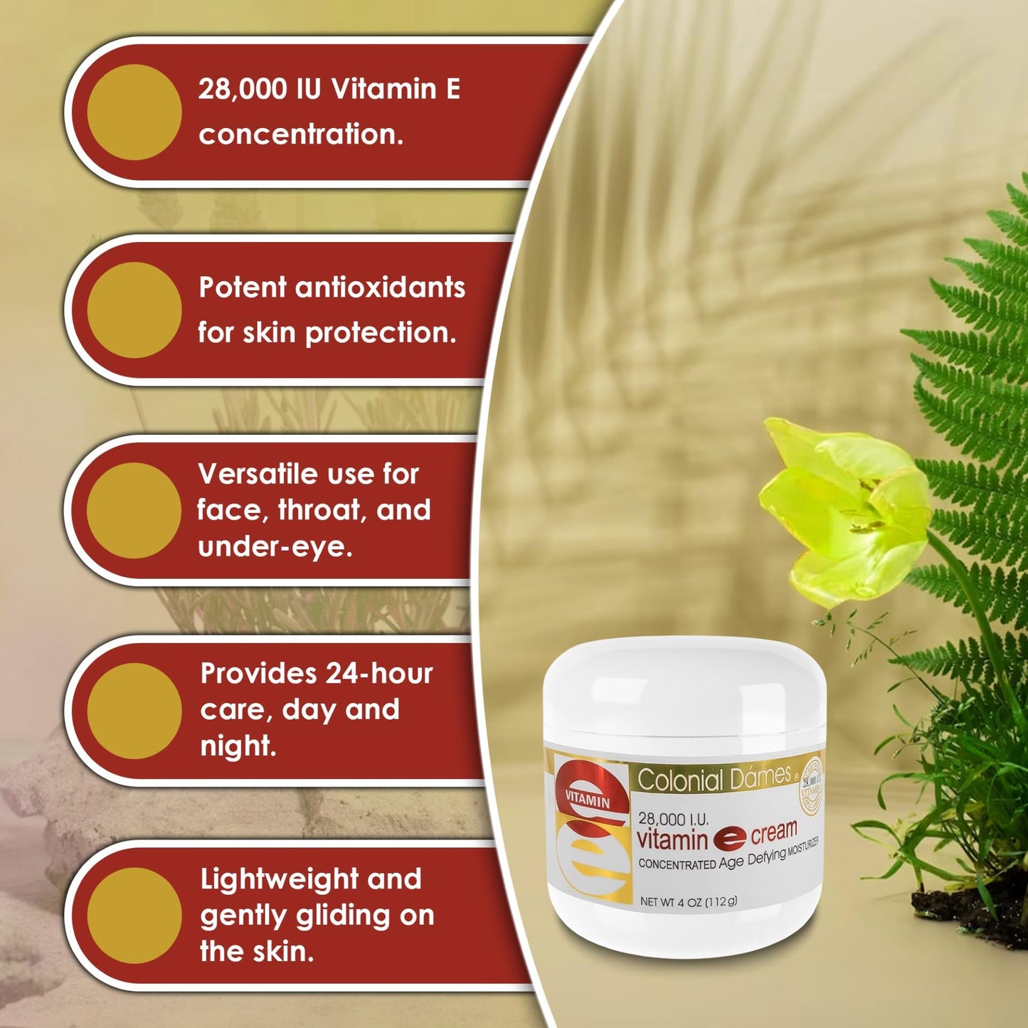 Colonial Dames Concentrated Vitamin E Moisturizing Cream 28,000 I.U. for Hydrating & Moisturizing Chapped Dry Skin & Fine Lines.