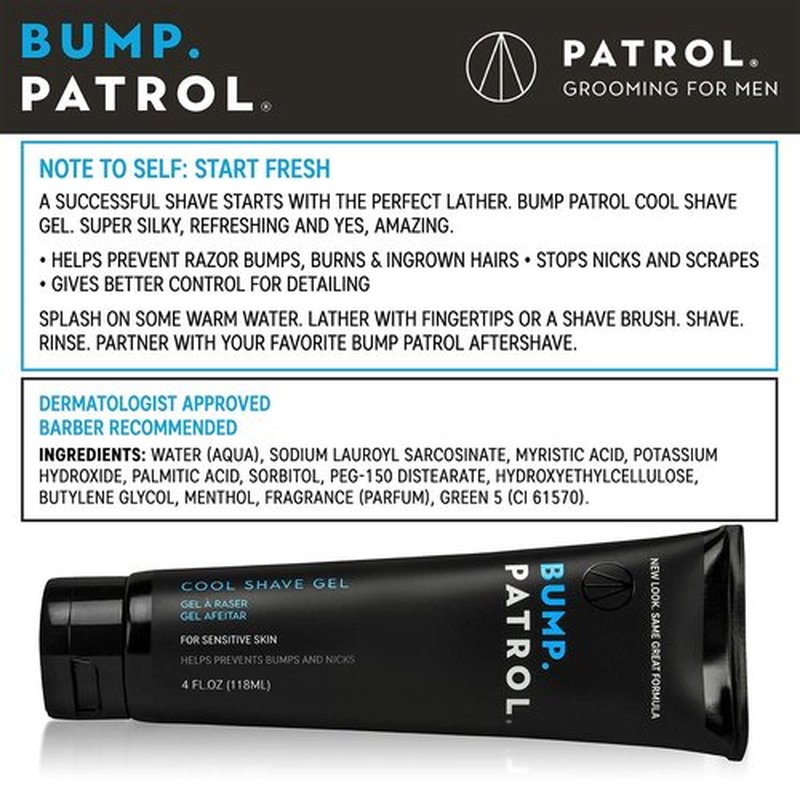 Bump Patrol Cool Shave Gel - Sensitive Clear Shaving Gel With Menthol Prevents Razor Burn, Bumps, Ingrown Hair - 4 Ounces 2 Pack