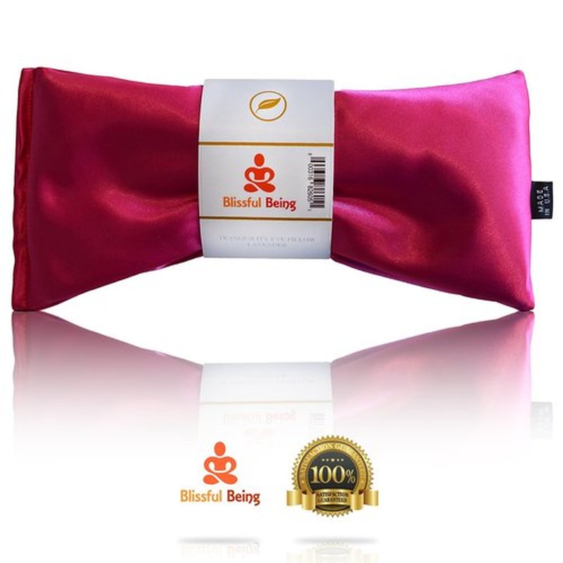 Blissful Being Lavender Eye Pillow - Hot or Cold Weighted Satin Eye Mask perfect for Sleeping, Yoga, Meditation - Gifts for Women, Birthday, Teachers - Natural Herbal Relaxation (Hot Pink)
