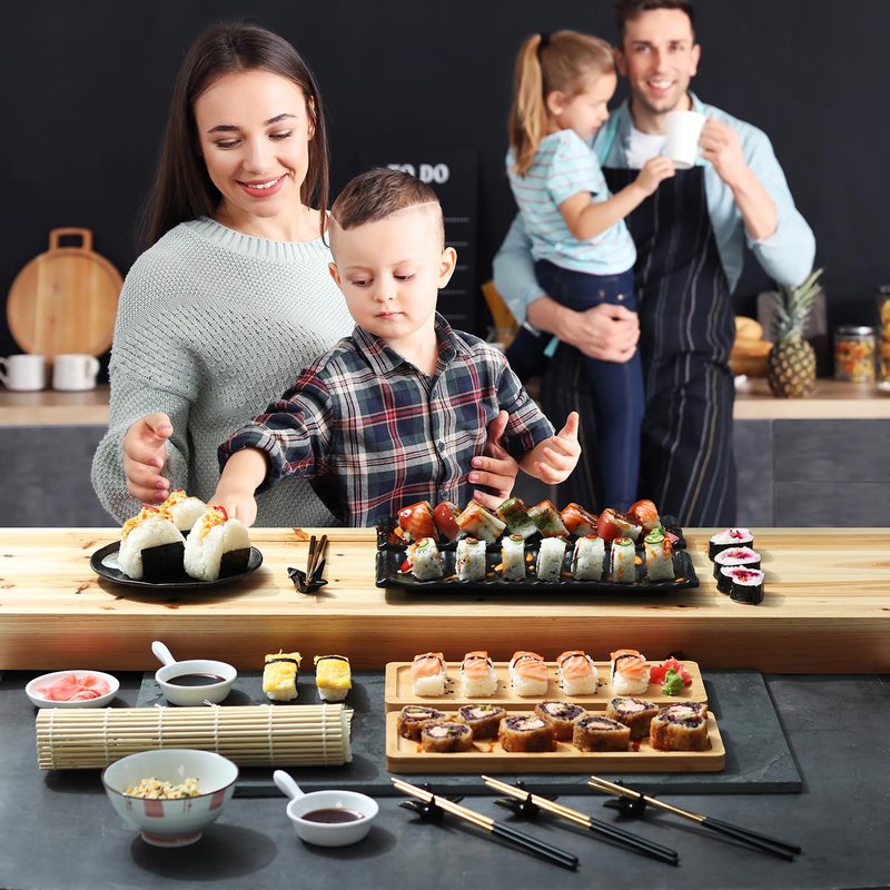 CraftZee Sushi Making Kit - Complete Sushi Maker Kit with Bazooka Roller, Rice Cooker, Onigiri, Nigiri & Musubi Mold, Rice Ball Mold, Bamboo Rolling Mat, Knife, Guide Book & More