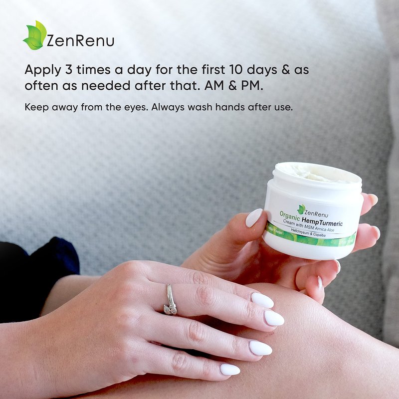 Zenrenu Organic Hemp Turmeric Cream with Arnica, MSM, Hemp Oil Extract, & 7 Essential Oils - Non Greasy & Fast Absorbing for Any Areas of Discomfort 4 oz
