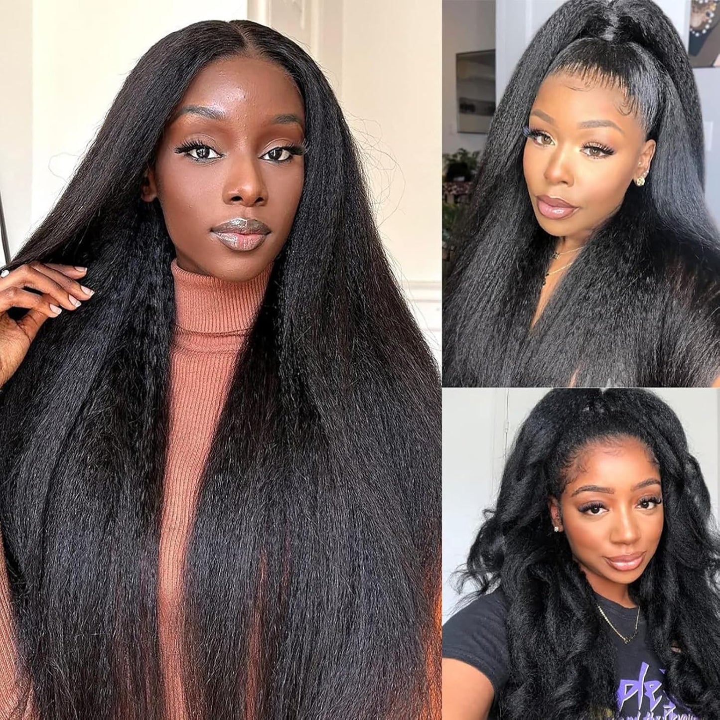 28inch Kinky Straight Clip ins Hair Extensions for Black Women 200g/Pack Full Head Yaki Kinky Straight Synthetic Hair Clip ins Hair Natural Black 4Pcs 11 Clips
