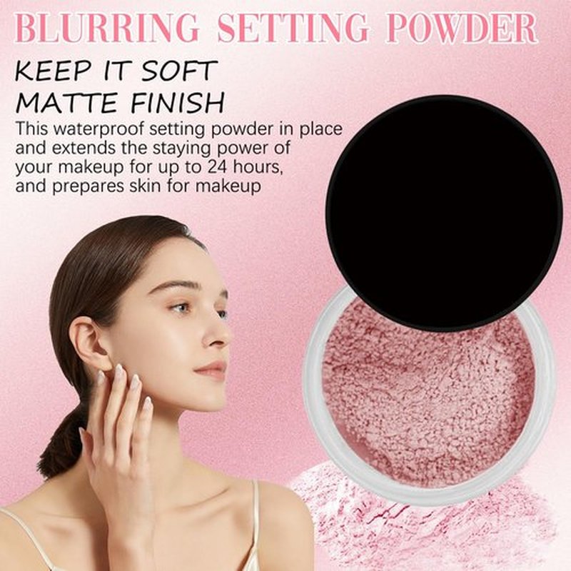 Blurring Setting Powder, Pink Setting Powder, Blurring Powder for All Skin Types, Water-proof and Long-lasting, Daily Make up (Pink)