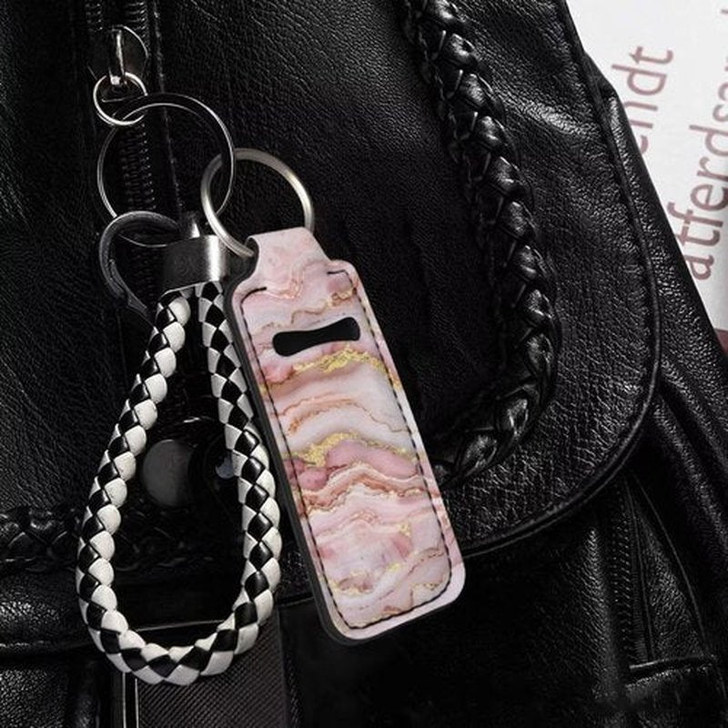 SEANATIVE Marble 5PCS Chapstick Holder Key Chain Cute Lip Balm Holder Keychain Clip on Lipstick Lip Gloss Keychain Sleeve Holder for Travel Accessories