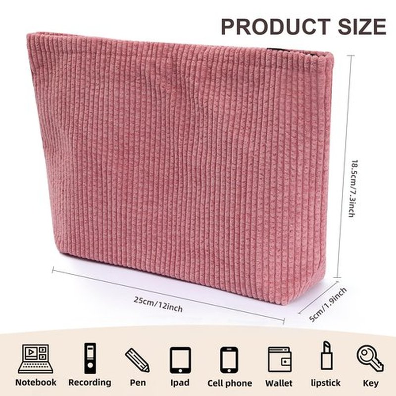 Wudimeitt Cosmetic bag Makeup bag Preppy Cute Corduroy Toiletry bag for women travel essentials (Pink)