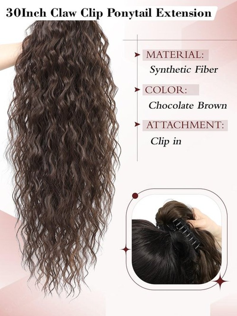 Molefi Ponytail Extension,30Inch Synthetic Hair Extensions Ponytail Chocolate Brown Long Curly Ponytail Hairpiece for Women Claw Clip in Ponytail for Daily Use