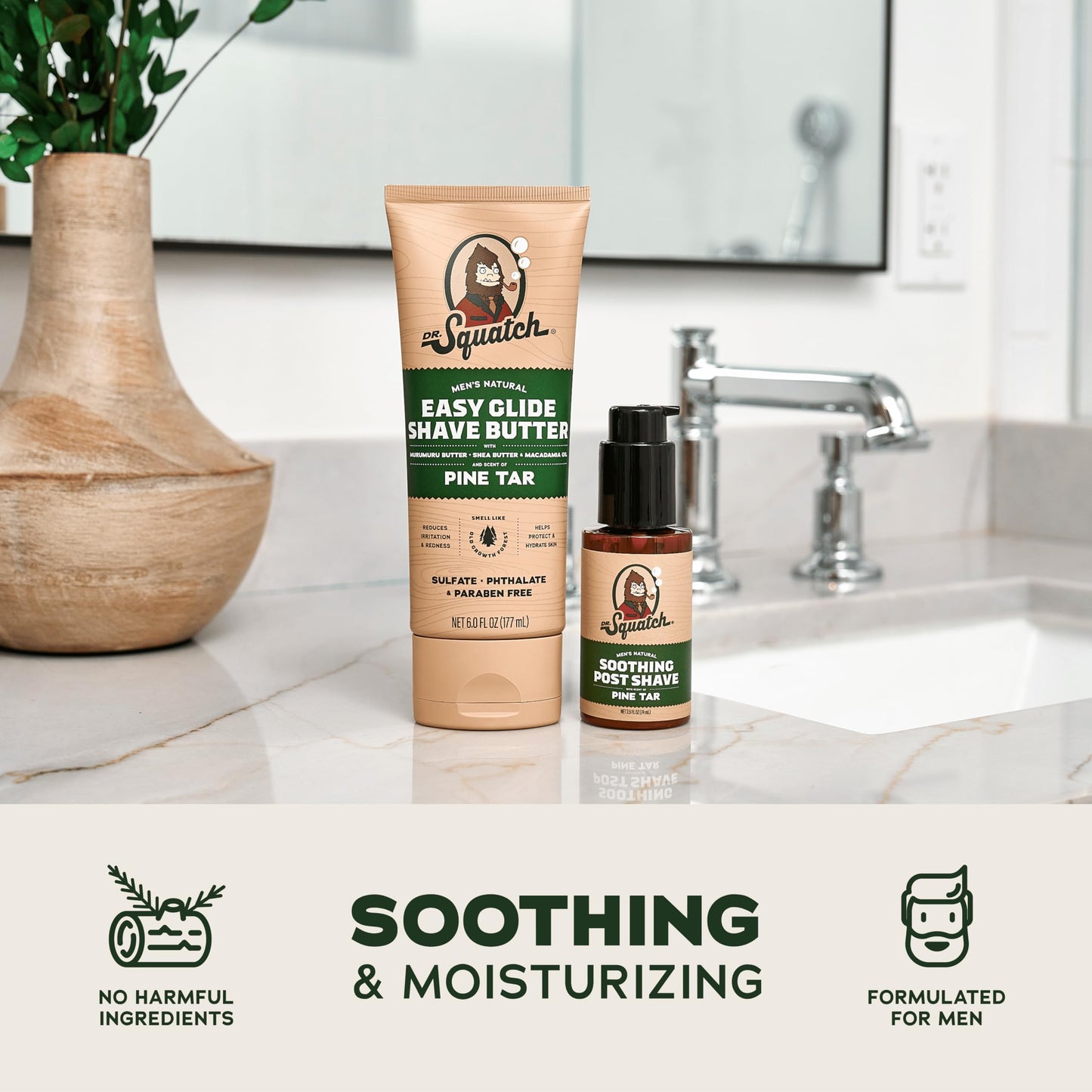 Dr. Squatch Pine Tar Smooth Shave Bundle - Easy Glide Butter + Soothing Post Shave - Natural Ingredients - Manly Fragrance - Moisturizing