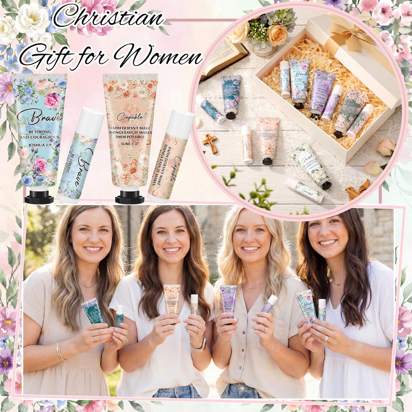 Loopeer 18 Sets Christian Hand Cream and Lip Balm Gift Set for Church Welcome Bag Stuffer Travel Size Moisturizing Lotion Package Mini Inspiriting Religious Gifts Bulk for Woman Mom Community