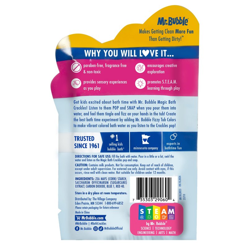 Mr. Bubble Magic Bath Crackles, Fun to add to Bubble Bath to Make Bath Time Exciting for Kids with Colorful Pops and Fizzy Snaps, 1 oz Packet, Pack of 12
