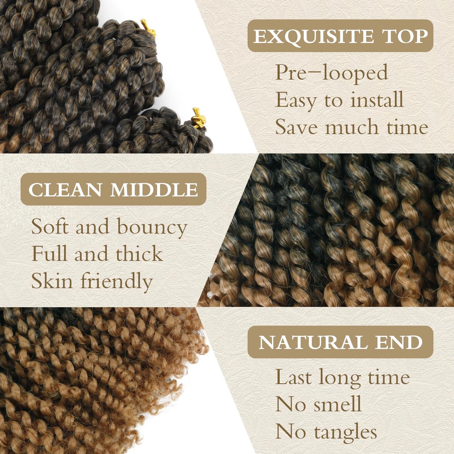 Short Passion Twist Crochet Hair Kinky Curly Braiding Hair for Black Women Crochet Braids with Curly Texture Hair Extensions (6 Packs, 12 Inch,T27)