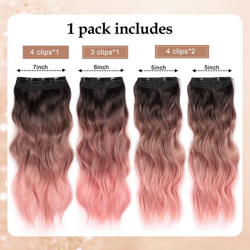 Pink Clip in Hair Extensions Synthetic Wavy Clip Hair Extensions 20 inch Thick Pink Extensions Hair Clip Double Weft Hair Extension for Women (20INCH, PINK)