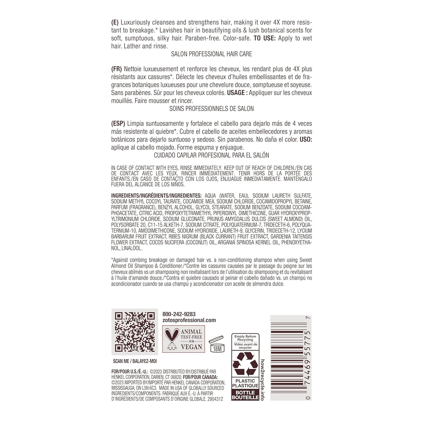 Bain de Terre Sweet Almond Oil Long & Healthy Shampoo, Strength & Protection for Weak, Damaged Hair, with Argan & Monoi Oils, Paraben-Free, Color-Safe, Vegan