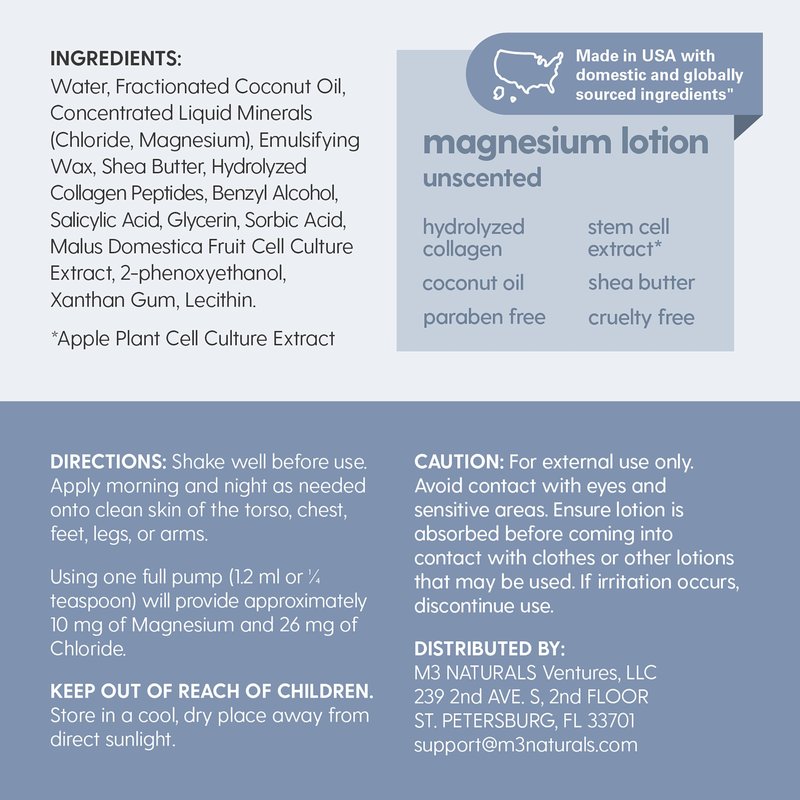 Unscented Magnesium Lotion & Spray for Sleep, Suitable for Sensitive Skin, Helps with Muscle Relaxation, Soothes Tired Legs & Foot Aches and Supports Restful Nights, 8 & 12 fl oz by M3