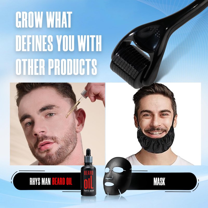 Rhys Man Derma Roller 0.25mm with Storage Case – Premium Father's Day Gift, Titanium Dermaroller for Beard, Face & Scalp Care, 540 Needles Skin Care Tool for Men & Women, Gifts for Dad