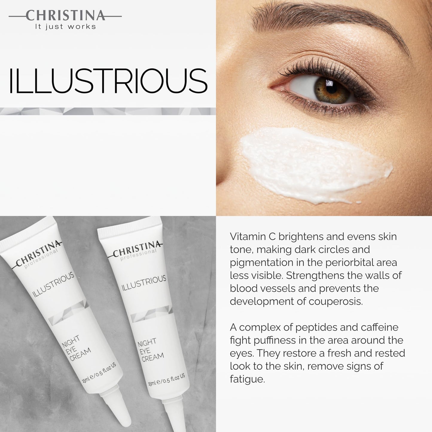 -CHRISTINA- Illustrious Night Eye Cream with Retinol and Vitamin C | Under Eye Cream Revitalizes, Brightens, Nourishes the Skin | Night Cream for All Skin Types 15ml