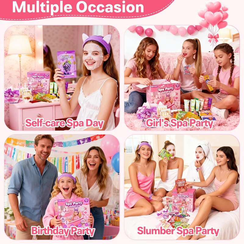 100PCS Spa Party Supplies for Girls, Sleepover & Slumber Party Supplies for Girls, Include Facial Masks, Hand Cream, Lip Balm, Under Eye Patches, Lip Mask, Spa Birthday Party Favors for Women