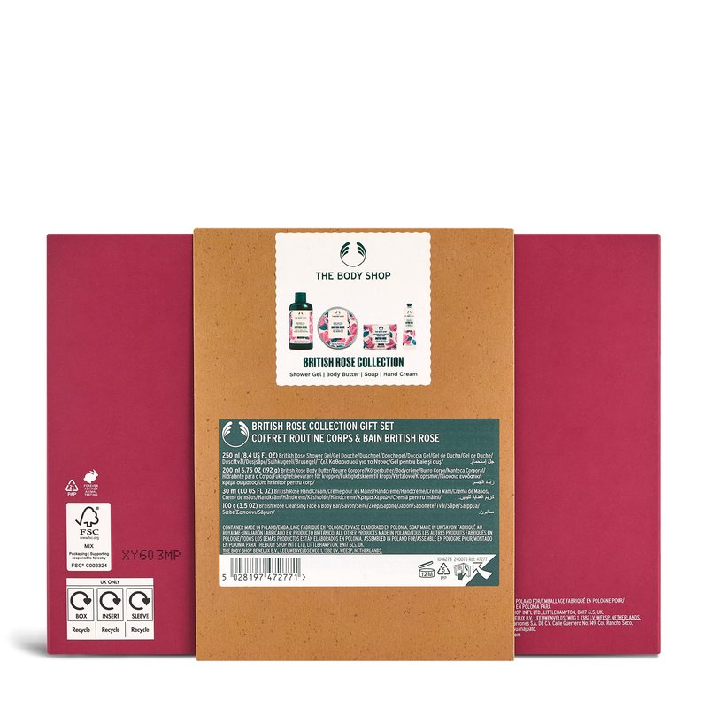 The Body Shop British Rose Collection Gift Set - 4 Piece Set, Shower Gel, Body Butter, Hand Cream, Bar Soap, Vegan