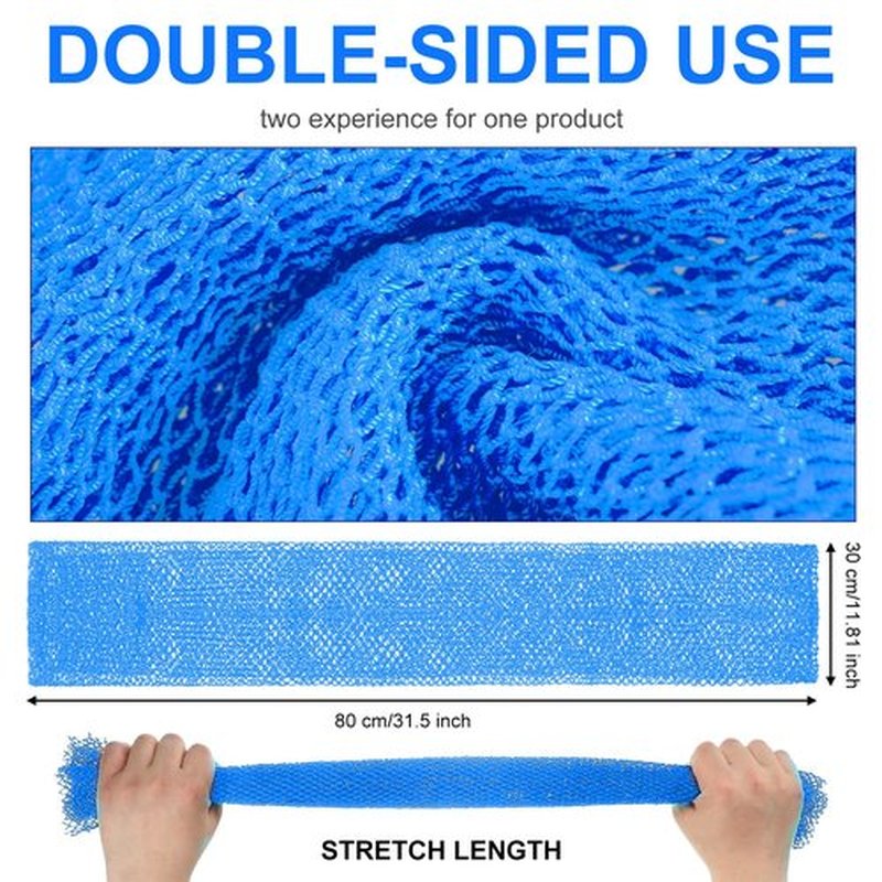 Geiserailie African Long Bathing Net Sponge Long Net Shower Body Scrubber Back Scrubber Skin Smoother Net Bathing Sponge for Daily Use or Stocking Stuffer(Light Blue)