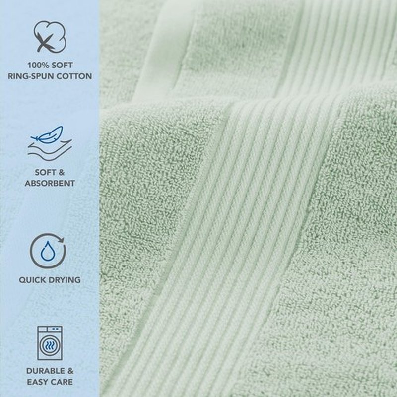 Arkwright Bath Towels Set of 6 - Super Soft 100% Cotton, 600 GSM Quick Dry & Absorbent, Luxury Bathroom Essentials with 2 Shower Towels, 2 Hand Towels and 2 Washcloths, Eucalyptus Green