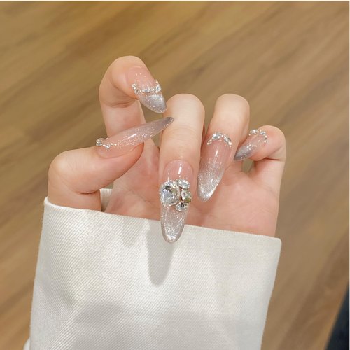 Lurenia • Lxssie Handmade French Press On Nails Set - Reusable 3D Diamond Embellished Cat Eye Design for Women - Nail Artist Designed Luxury Nail Art Gift (EXTRA SMALL-Diamond Cat Eye, )