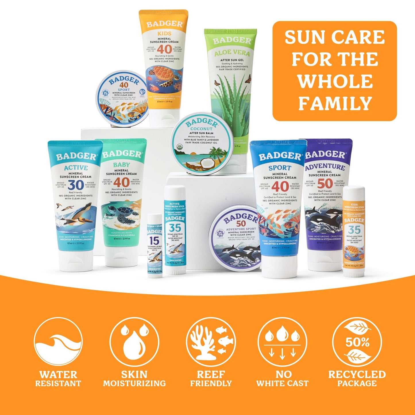 Badger Kids Mineral Sunscreen Cream SPF 40, 98% Organic Ingredients, Zinc Oxide Sunscreen for Kids Face & Body, Water Resistant, Reef Friendly, Hawaii Approved Sunblock, 2.9 fl oz, 2-Pack