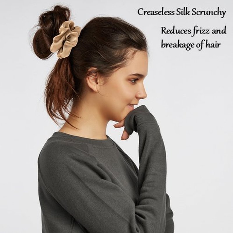 MurierSilk 100% Pure Mulberry Silk Hair Scrunchies and Ponytail Holders - Elastic Hair Ties for Women and Girls, Prevent Frizz and Breakage (Light Brown)