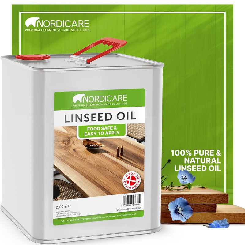 Nordicare Linseed Oil for Wood - 100% Pure & Natural Linseed Oil for Entire Indoor Area - Food-Safe Raw - Furniture - Underlines the Original Wood Structure - Made in Denmark 84.5oz