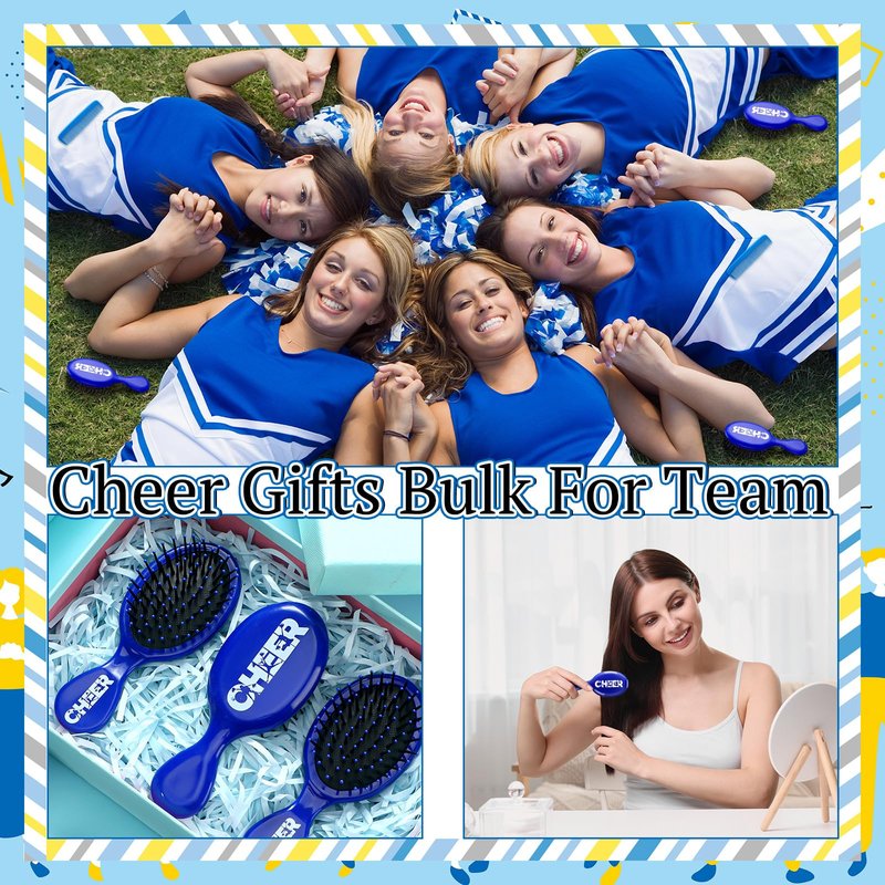 SiliFine 20 Pack Cheer Mini Hair Brushes Bulk Cheer Gifts Bulk for Team Detangling Hair Brushes Plastic with Bristles for Cheerleader Team Sport Valentine Gifts for Women(Blue)