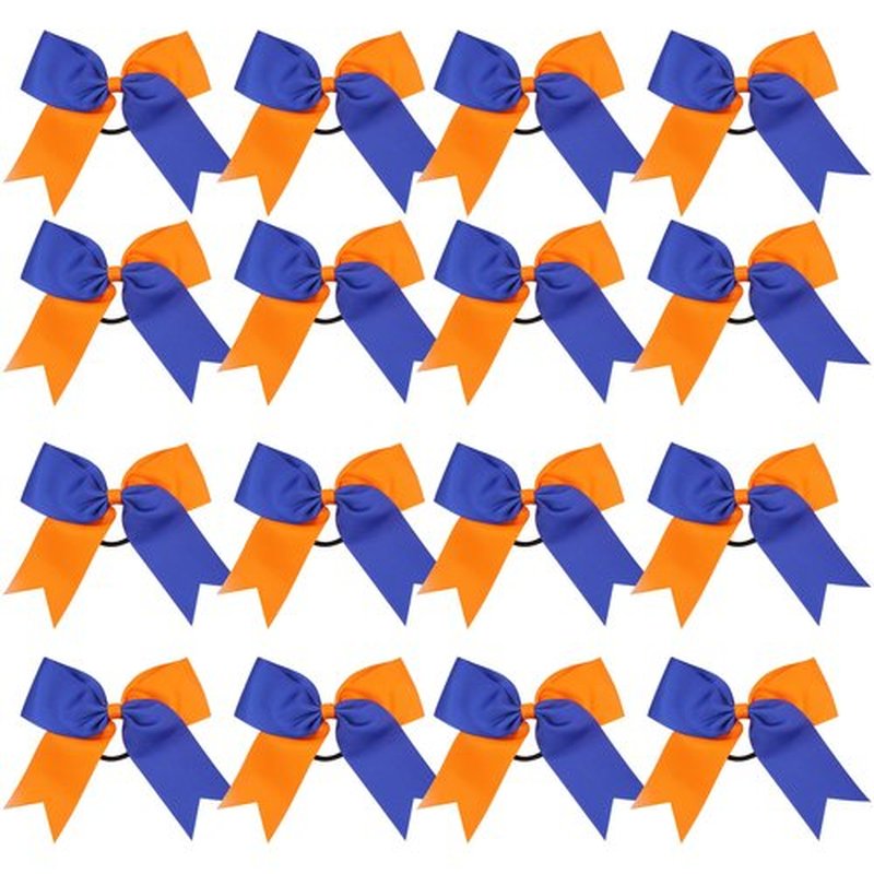 Cheer Bows 6 Inch 2 Color Ponytail Holder Hair Tie 16 Pcs Hair Bow Cheerleader Bows Hair Tie (Royal Blue/Orange)