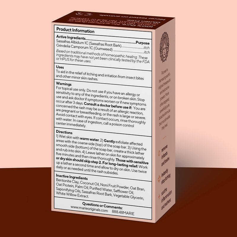 Marie Originals Itch Relief Soap Body Wash Bar - All Natural Instant Relief from Insect Bites, Chicken Pox, Chiggers and Other Skin Irritations ie. Anti- Itch Calming Soap (2 Pack)