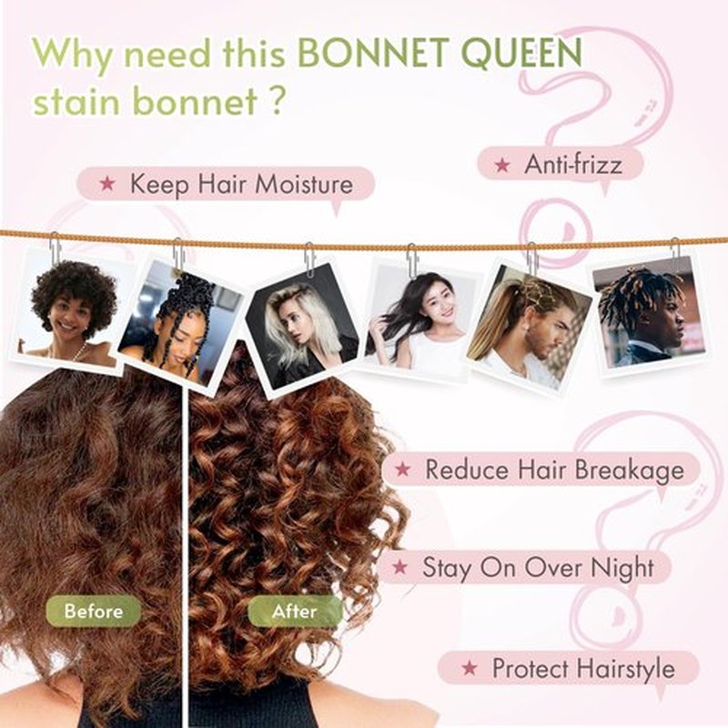 BONNET QUEEN Satin Bonnet Silk Bonnet for Sleeping Women Hair Bonnet Night Sleep Cap Scarf wrap for Curly Hair with tie Band Rose Gold