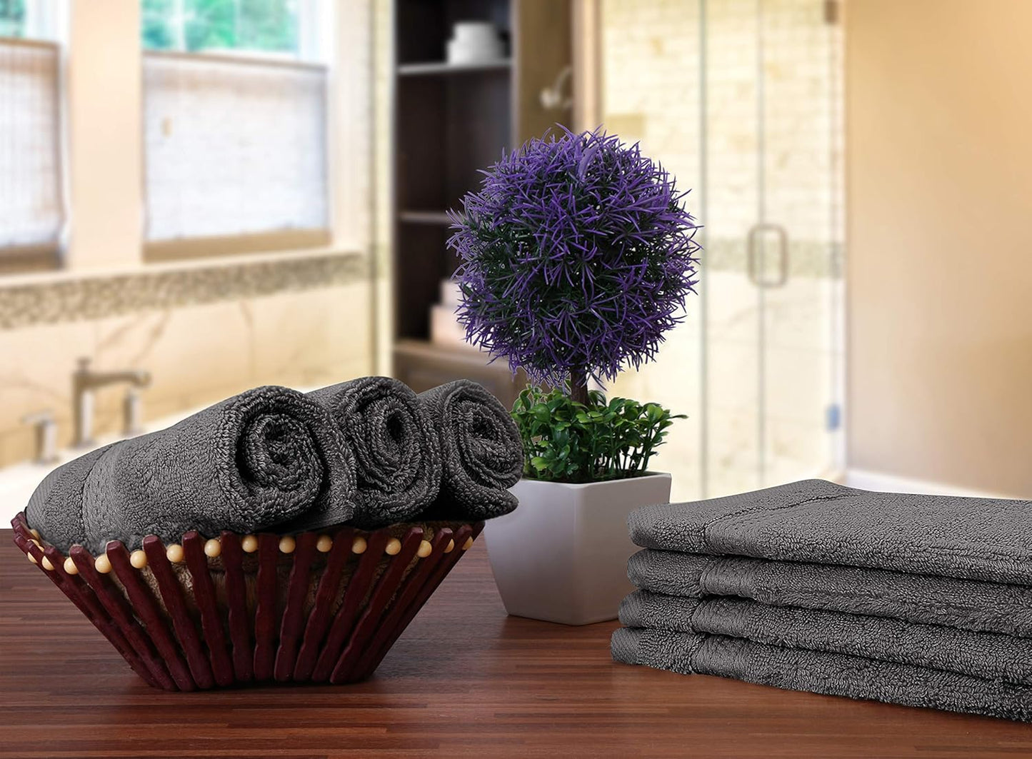 Premium 12-Pack Cotton Wash Cloths - Highly Absorbent & Soft 12x12 for Bathroom, Spa, Gym - Plum