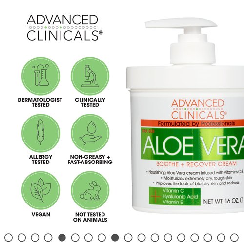 Advanced Clinicals Aloe Vera Lotion Sun Burn Recovery Cream | After Sun Body Lotion W/Vitamin C + Hyaluronic Acid | Sun Damaged Skin Repair Moisturizing Cream | Skin Care Products, Large 16 Oz, 2PC
