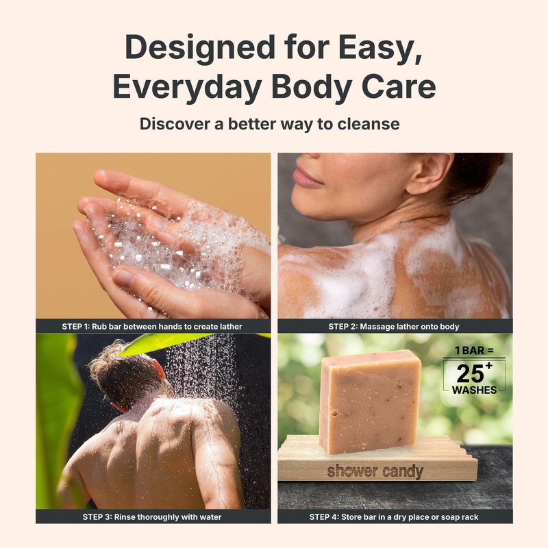 Shower Candy Classic Oatmeal Bar Soap - 5.0 oz Natural Body Wash Bar - Made in USA - Goat Milk, Shea Butter, Oatmeal and Olive Oil