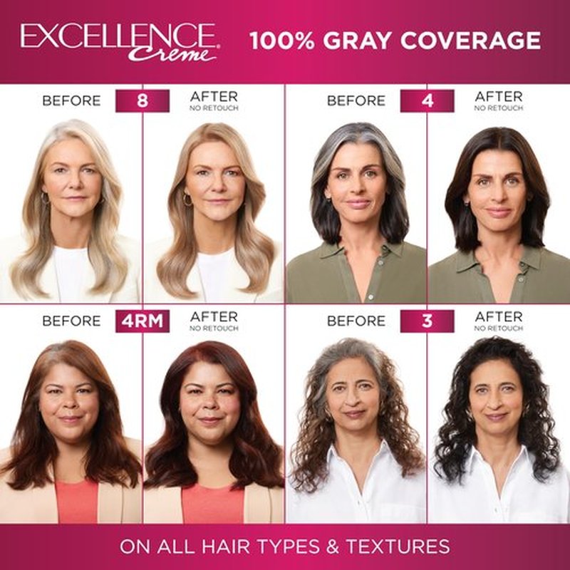 L'Oreal Paris Excellence Creme Permanent Hair Color, 6 Light Brown, 100 percent Gray Coverage Hair Dye, Pack of 2