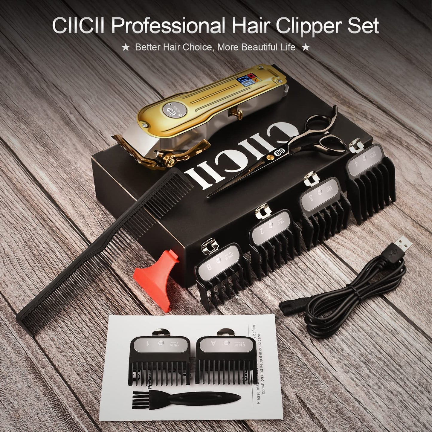 CIICII Hair Cutting Kit with Hair Clippers Set & Hair Cutting Scissors Shears Kit for Home Salon DIY Hairdressing