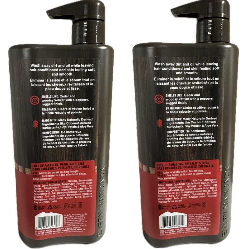 Every Man Jack 3-in-1 All Over Wash - Cedarwood |Twin Pack - 2 Bottles Included | Naturally Derived, Parabens-free, Pthalate-free, Dye-free, and Certified Cruelty Free