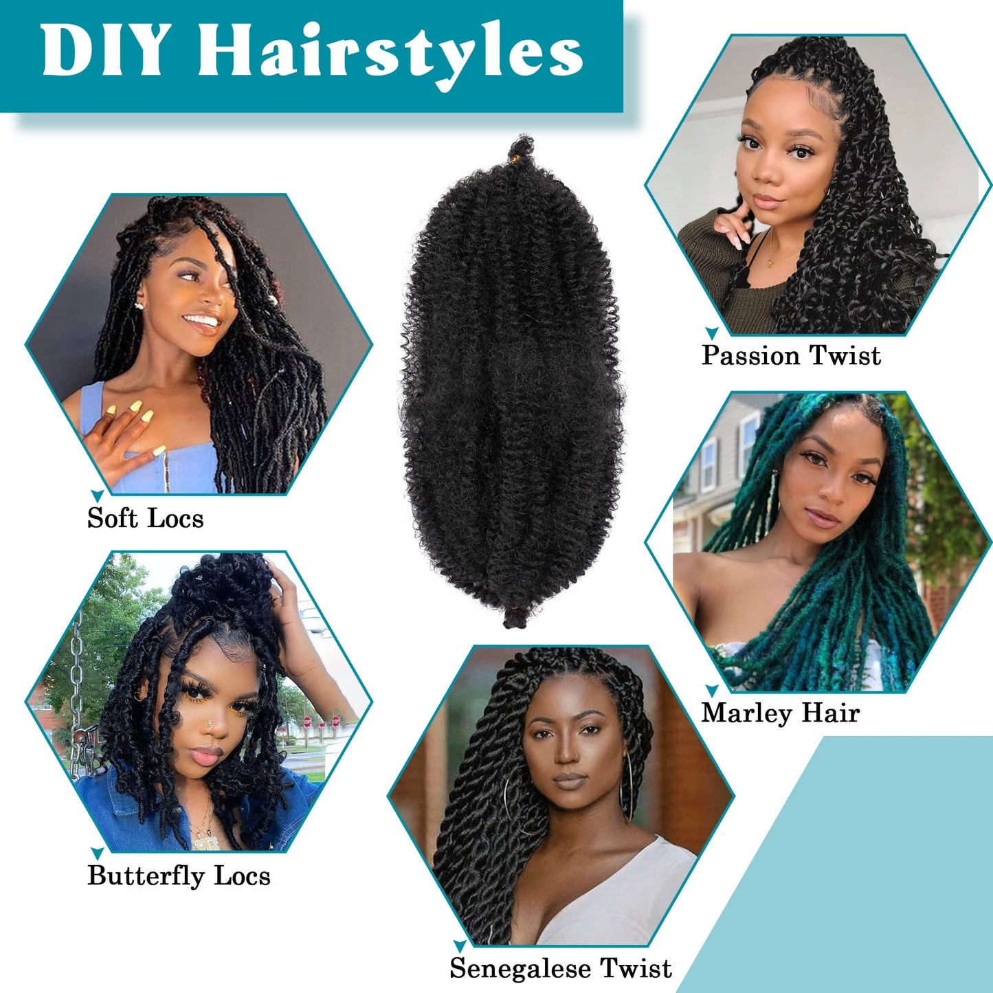 Marley Twist Braiding Hair 24 Inch 7 Packs Cuban Twist Hair Springy Afro Twist Hair Marley Hair for Soft Faux Locs Crochet Hair Pre Separated Spring Twist Hair Kinky Twist Hair for Braiding (1B#)