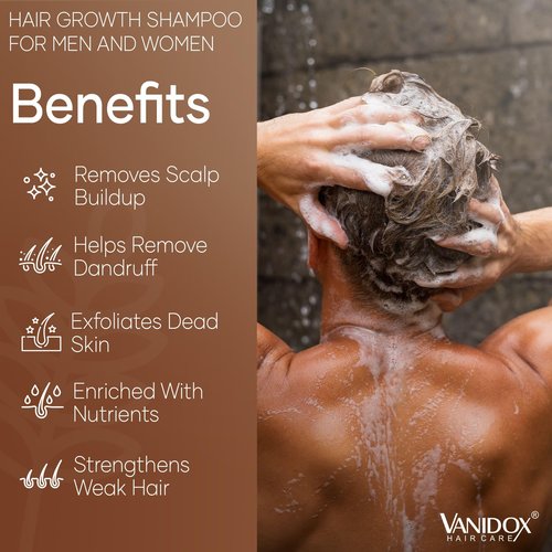 VANIDOX Carbonic Acid Shampoo for Men and Women with DHT Blockers - Made in USA - Stimulates Hair Growth, Scalp Exfoliator, Sulfate Free Shampoo with Biotin and Tea Tree Oil (16 Fl Oz)