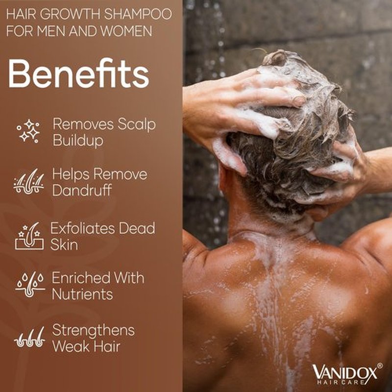 VANIDOX Carbonic Acid Shampoo for Men and Women with DHT Blockers - Made in USA - Stimulates Hair Growth, Scalp Exfoliator, Sulfate Free Shampoo with Biotin and Tea Tree Oil (16 Fl Oz)