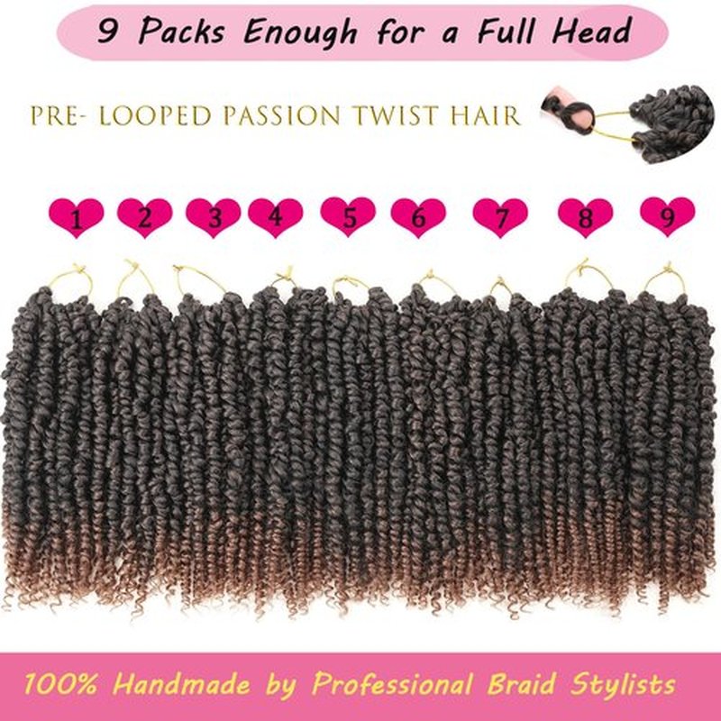 9 Packs Passion Twist Crochet Hair 10 Inch Pre-twisted Passion Twist Hair Pre Looped Crochet Hair for Black Women Bohemian Short Ombre Brown Passion Twist Hair for Kids and Girls (10 Inch,T1B/30)