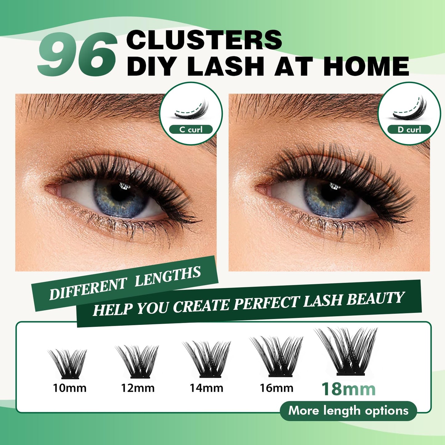 Lash Clusters,96 Pcs Cluster Lashes D Curl 10mm DIY Lash Extensions Eyelash Clusters,KEYYOU Volume Wispy Individual Lashes Soft&Comfortable Easy DIY at Home(Y07,D-10mm)