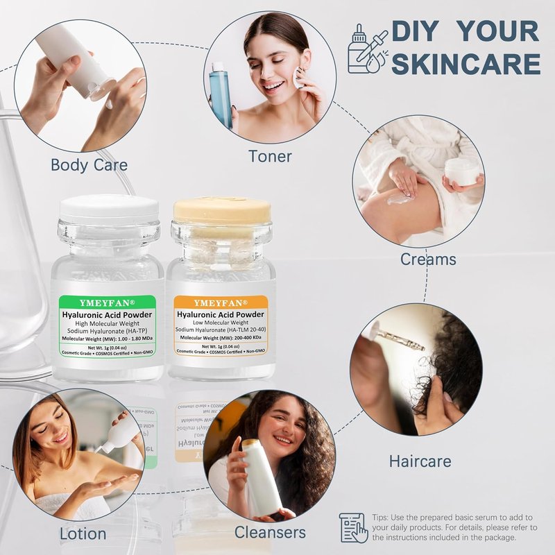Hyaluronic Acid Powder - DIY Hydrating Serum for Skin | 33 oz, Non-GMO, Low & High Molecular Weight